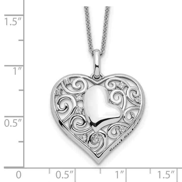 Necklaces TreasureFineJewelers Sentimental Expressions Sterling Silver Rhodiumplated CZ Antiqued Soul Sister Heart 18in Necklace