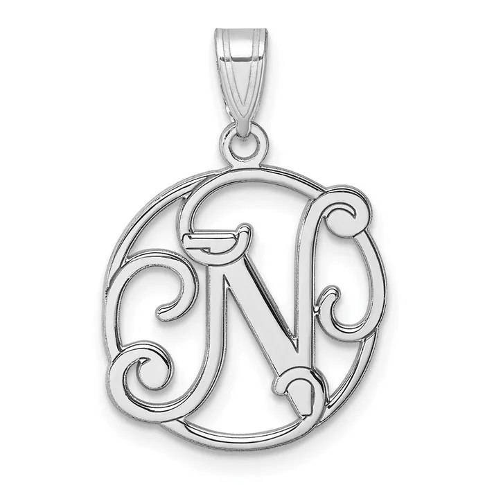 Necklaces TreasureFineJewelers Small Sterling Silver Rhodiumplated Fancy Script Letter N Initial Pendant Necklaces TreasureFineJewelers Small Sterling Silver Rhodiumplated Fancy Script Letter N Initial Pendant
