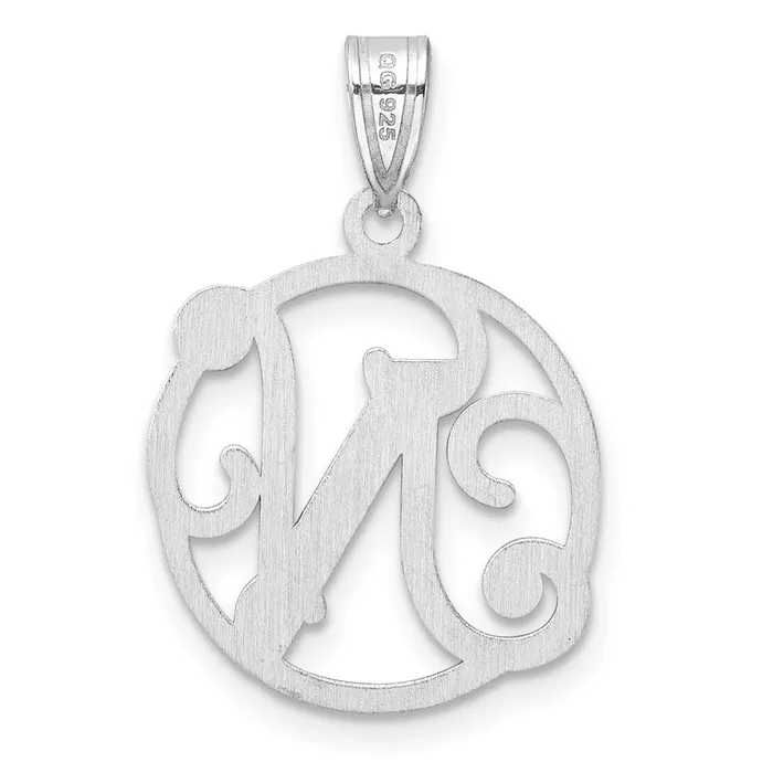 Necklaces TreasureFineJewelers Small Sterling Silver Rhodiumplated Fancy Script Letter N Initial Pendant