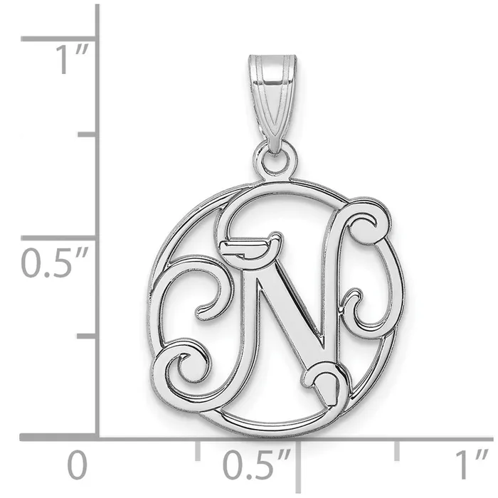 Necklaces TreasureFineJewelers Small Sterling Silver Rhodiumplated Fancy Script Letter N Initial Pendant