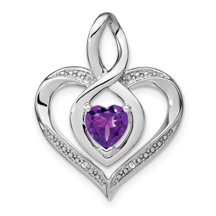 Necklaces TreasureFineJewelers Sterling Silver Amethyst and Diamond Pendant Necklaces TreasureFineJewelers Sterling Silver Amethyst and Diamond Pendant