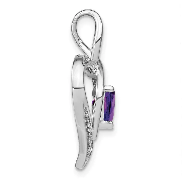 Necklaces TreasureFineJewelers Sterling Silver Amethyst and Diamond Pendant