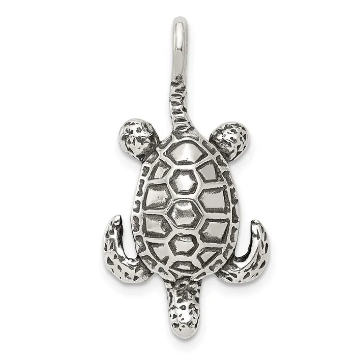 Necklaces TreasureFineJewelers Sterling Silver Antiqued Sea Turtle Pendant Necklaces TreasureFineJewelers Sterling Silver Antiqued Sea Turtle Pendant