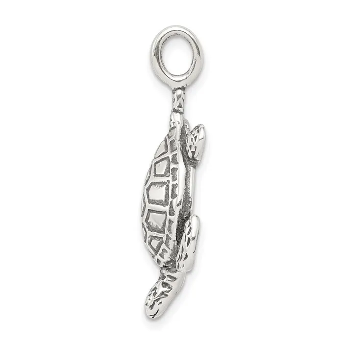 Necklaces TreasureFineJewelers Sterling Silver Antiqued Sea Turtle Pendant