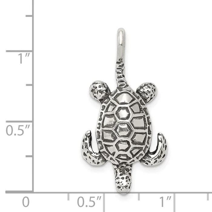 Necklaces TreasureFineJewelers Sterling Silver Antiqued Sea Turtle Pendant