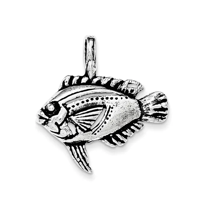 Necklaces TreasureFineJewelers Sterling Silver Antiqued Textured Fish Pendant Necklaces TreasureFineJewelers Sterling Silver Antiqued Textured Fish Pendant