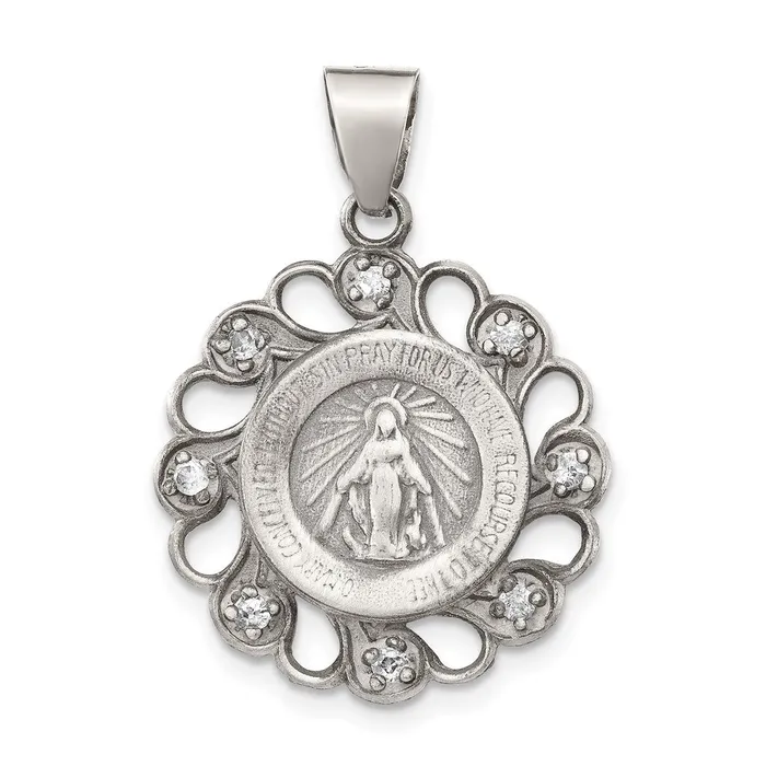 Necklaces TreasureFineJewelers Sterling Silver CZ Antiqued Blessed Mother Pendant Necklaces TreasureFineJewelers Sterling Silver CZ Antiqued Blessed Mother Pendant