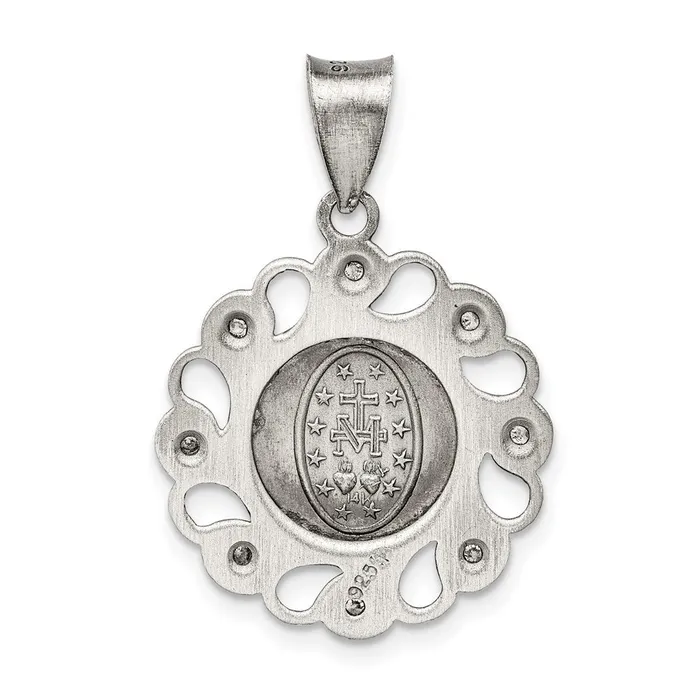 Necklaces TreasureFineJewelers Sterling Silver CZ Antiqued Blessed Mother Pendant