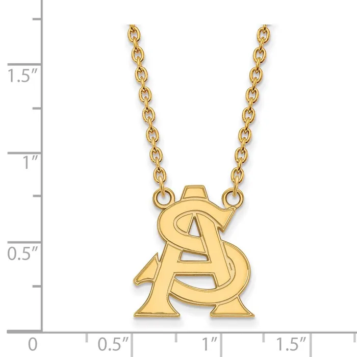 Necklaces TreasureFineJewelers Sterling Silver Goldplated Arizona State University AS Large Pendant 18 inch Necklace