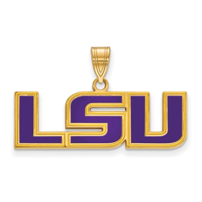 Necklaces TreasureFineJewelers Sterling Silver Goldplated Louisiana State University LSU Medium Enameled Pendant Necklaces TreasureFineJewelers Sterling Silver Goldplated Louisiana State University LSU Medium Enameled Pendant