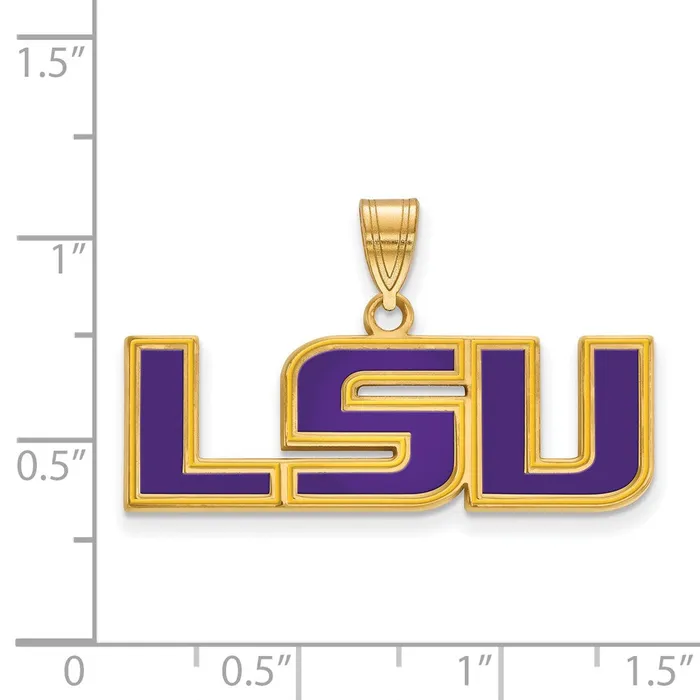 Necklaces TreasureFineJewelers Sterling Silver Goldplated Louisiana State University LSU Medium Enameled Pendant
