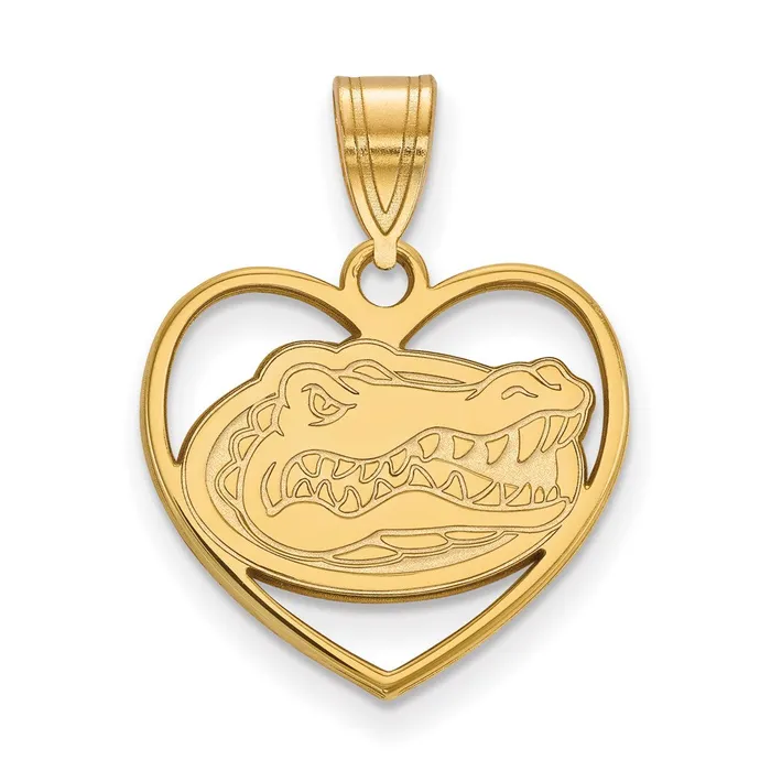 Necklaces TreasureFineJewelers Sterling Silver Goldplated University of Florida Gator Heart Pendant Necklaces TreasureFineJewelers Sterling Silver Goldplated University of Florida Gator Heart Pendant