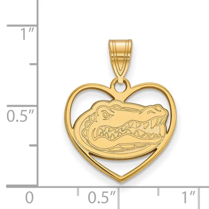 Necklaces TreasureFineJewelers Sterling Silver Goldplated University of Florida Gator Heart Pendant