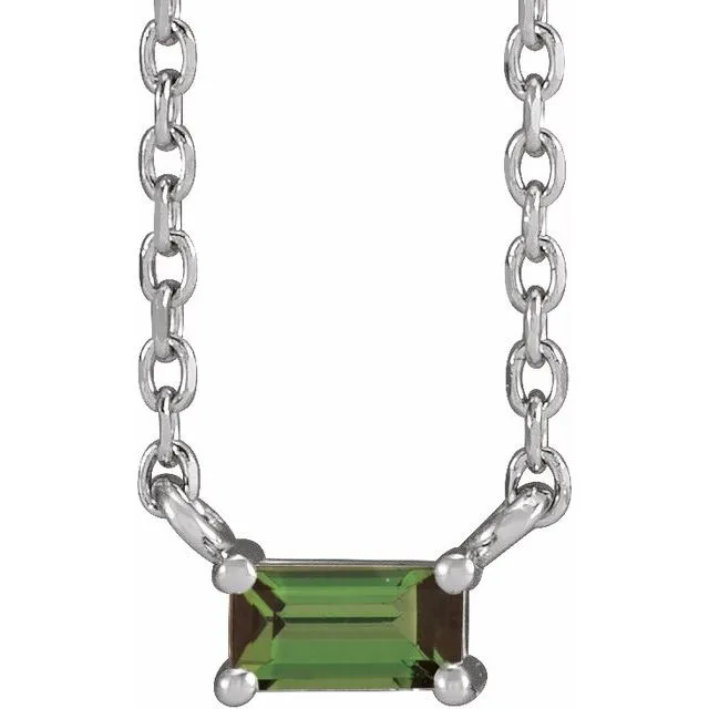 Necklaces TreasureFineJewelers Sterling Silver Natural Green Tourmaline Solitaire 18 Necklace