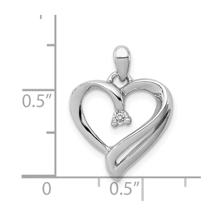 Necklaces TreasureFineJewelers Sterling Silver Rhodium Diam Heart Pendant