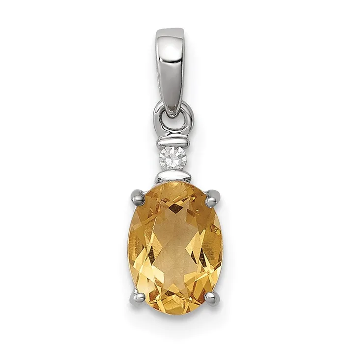 Necklaces TreasureFineJewelers Sterling Silver Rhodium Plated Diamond Citrine Oval Pendant Necklaces TreasureFineJewelers Sterling Silver Rhodium Plated Diamond Citrine Oval Pendant