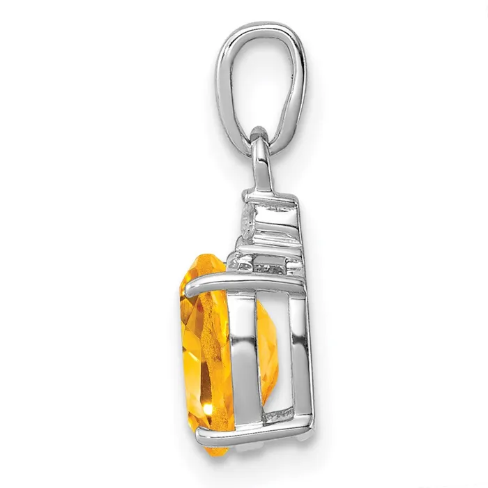 Necklaces TreasureFineJewelers Sterling Silver Rhodium Plated Diamond Citrine Oval Pendant