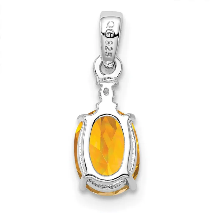 Necklaces TreasureFineJewelers Sterling Silver Rhodium Plated Diamond Citrine Oval Pendant