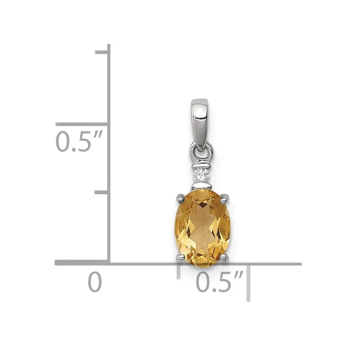 Necklaces TreasureFineJewelers Sterling Silver Rhodium Plated Diamond Citrine Oval Pendant