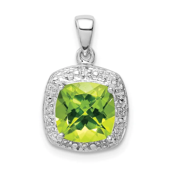 Necklaces TreasureFineJewelers Sterling Silver Rhodium Plated Peridot and Diamond Pendant Necklaces TreasureFineJewelers Sterling Silver Rhodium Plated Peridot and Diamond Pendant