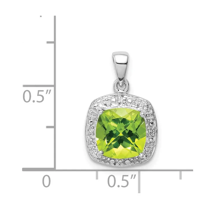 Necklaces TreasureFineJewelers Sterling Silver Rhodium Plated Peridot and Diamond Pendant