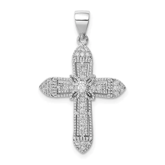 Necklaces TreasureFineJewelers Sterling Silver Rhodiumplated Polished CZ Passion Cross Pendant Necklaces TreasureFineJewelers Sterling Silver Rhodiumplated Polished CZ Passion Cross Pendant