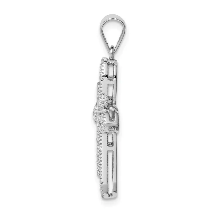 Necklaces TreasureFineJewelers Sterling Silver Rhodiumplated Polished CZ Passion Cross Pendant