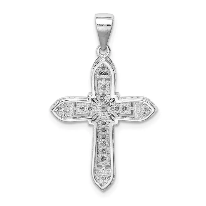 Necklaces TreasureFineJewelers Sterling Silver Rhodiumplated Polished CZ Passion Cross Pendant