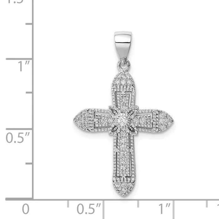 Necklaces TreasureFineJewelers Sterling Silver Rhodiumplated Polished CZ Passion Cross Pendant