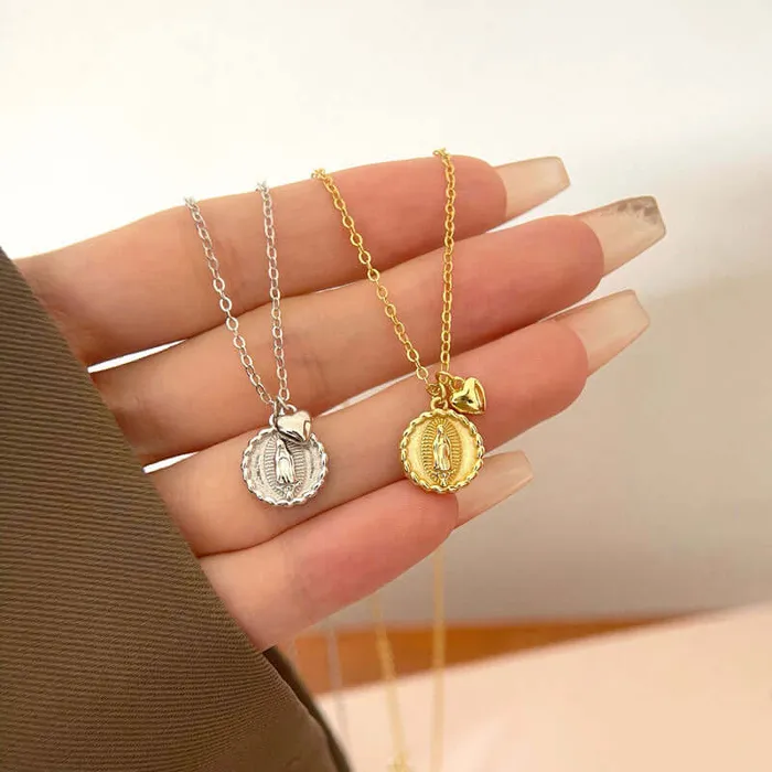 Necklaces Trendolla Jewelry Heart Silver Virgin Mary Virgencita Necklace