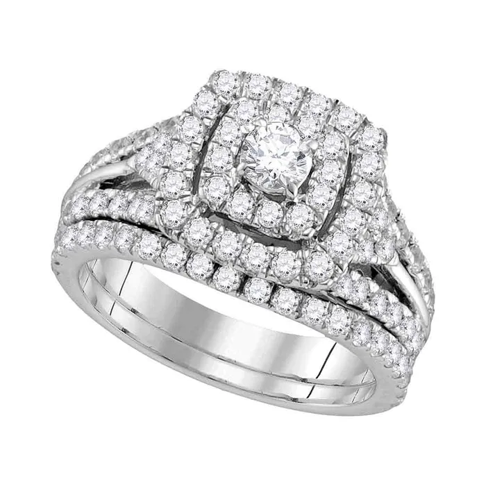 North Arrow Shop 14kt white gold womens round diamond double square halo bridal wedding engagement ring band set 1 78 cttw111702 Rings North Arrow Shop 14kt white gold womens round diamond double square halo bridal wedding engagement ring band set 1 78 cttw111702 Rings