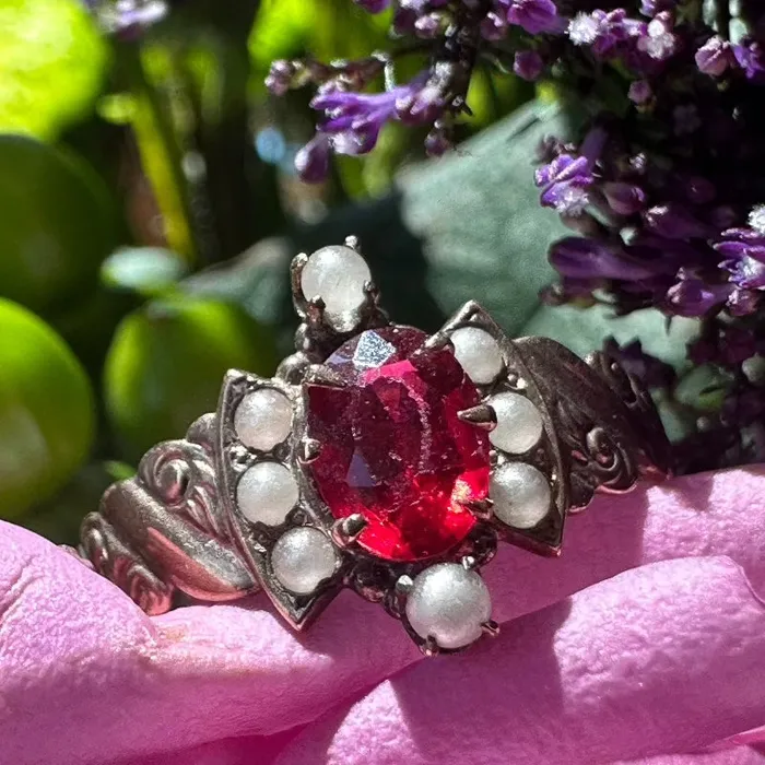 ONeills Estate Jewelry Rings 10 Karat Yellow Gold Garnet Seed Pearl Ring 20002206 ONeills Estate Jewelry Rings 10 Karat Yellow Gold Garnet Seed Pearl Ring 20002206