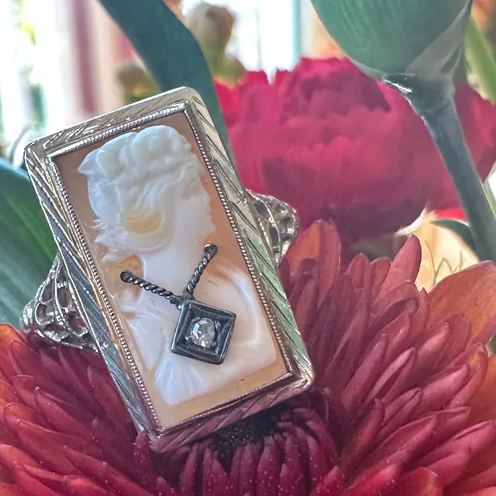 ONeills Estate Jewelry Rings 14 Karat White Art Deco Cameo Ring 54600394