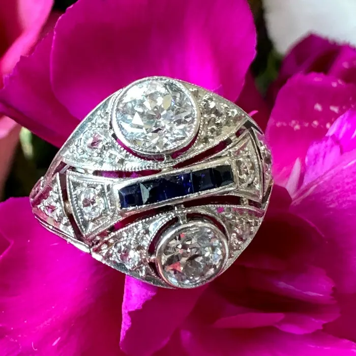 ONeills Estate Jewelry Rings Platinum Diamond Synthetic Sapphire Ring 13000847 ONeills Estate Jewelry Rings Platinum Diamond Synthetic Sapphire Ring 13000847