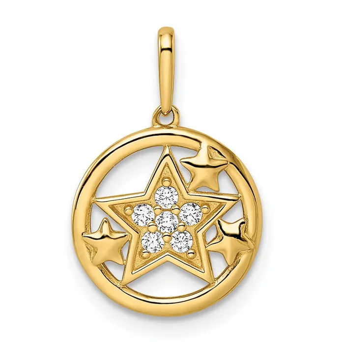 PreStyled Sets TreasureFineJewelers 14k Yellow Gold CZ Stars Circular Pendant PreStyled Sets TreasureFineJewelers 14k Yellow Gold CZ Stars Circular Pendant