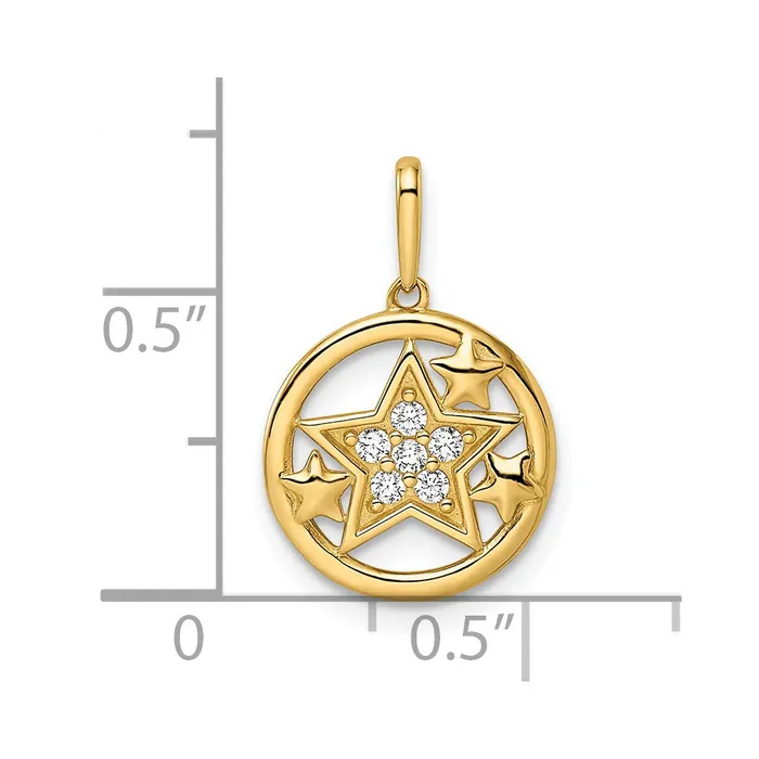 PreStyled Sets TreasureFineJewelers 14k Yellow Gold CZ Stars Circular Pendant