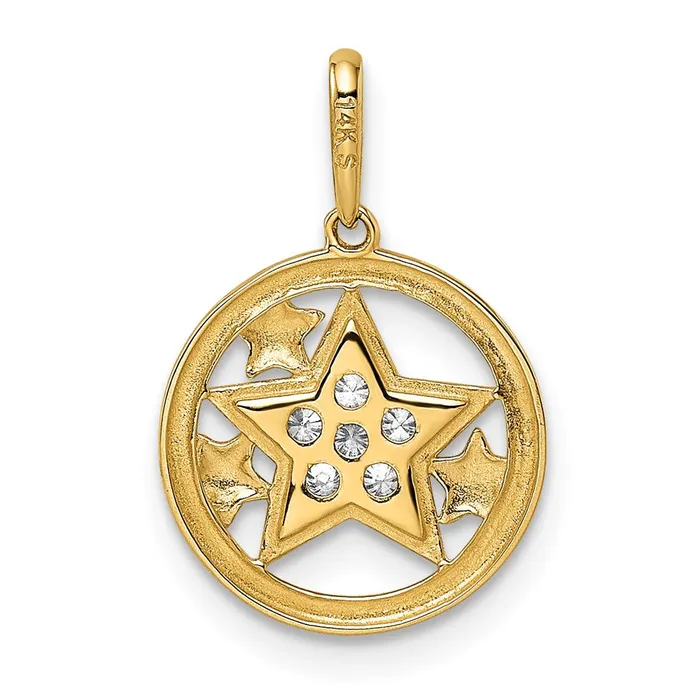 PreStyled Sets TreasureFineJewelers 14k Yellow Gold CZ Stars Circular Pendant