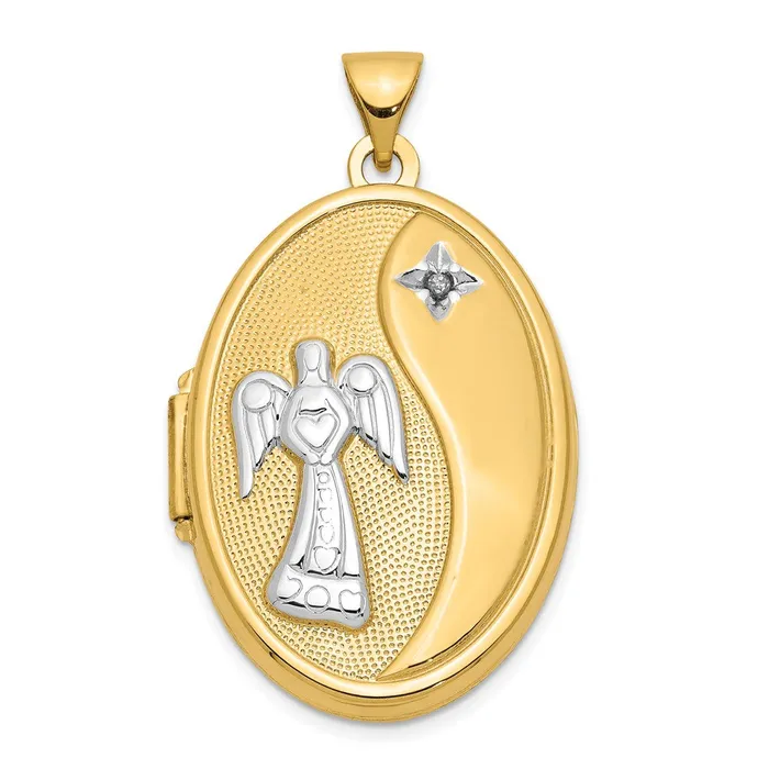 PreStyled Sets TreasureFineJewelers 14k Yellow Gold Rhodium w White Gold Rhodium Diamond Guardian Angel Oval Family Locket PreStyled Sets TreasureFineJewelers 14k Yellow Gold Rhodium w White Gold Rhodium Diamond Guardian Angel Oval Family Locket
