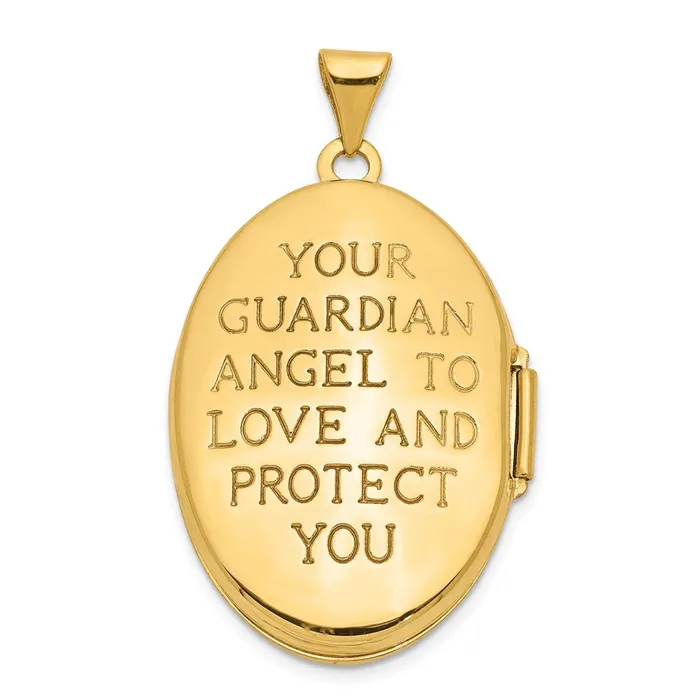 PreStyled Sets TreasureFineJewelers 14k Yellow Gold Rhodium w White Gold Rhodium Diamond Guardian Angel Oval Family Locket