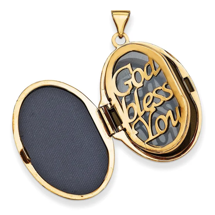 PreStyled Sets TreasureFineJewelers 14k Yellow Gold Rhodium w White Gold Rhodium Diamond Guardian Angel Oval Family Locket