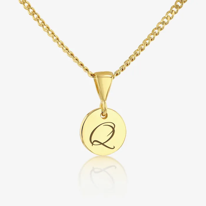 Q Initial Cursive Engraved Pendant Necklace 14K 925 Gold Vermeil Ema Jewels Necklaces