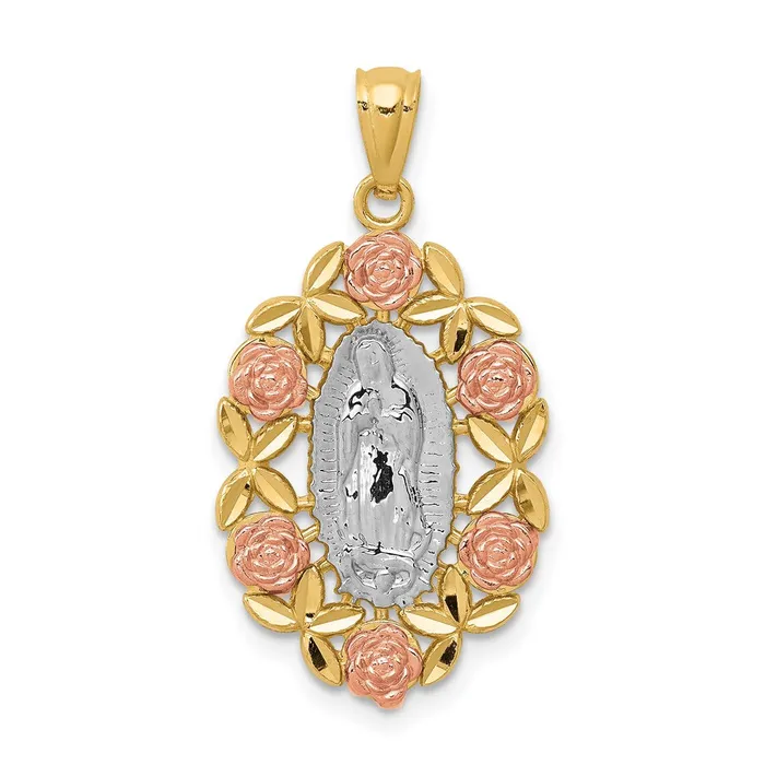 Rings 14K TwoTone wWhite Rhodium Guadalupe Pendant TreasureFineJewelers