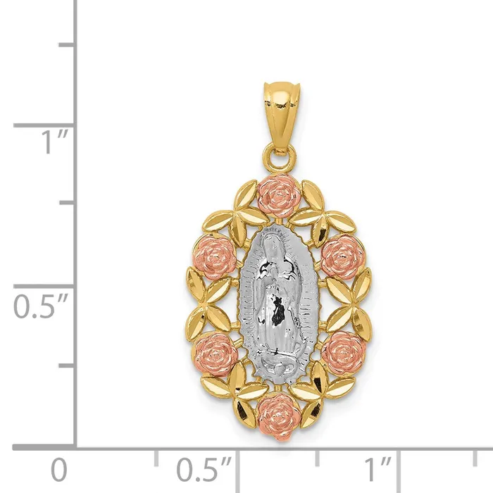 Rings 14K TwoTone wWhite Rhodium Guadalupe Pendant TreasureFineJewelers