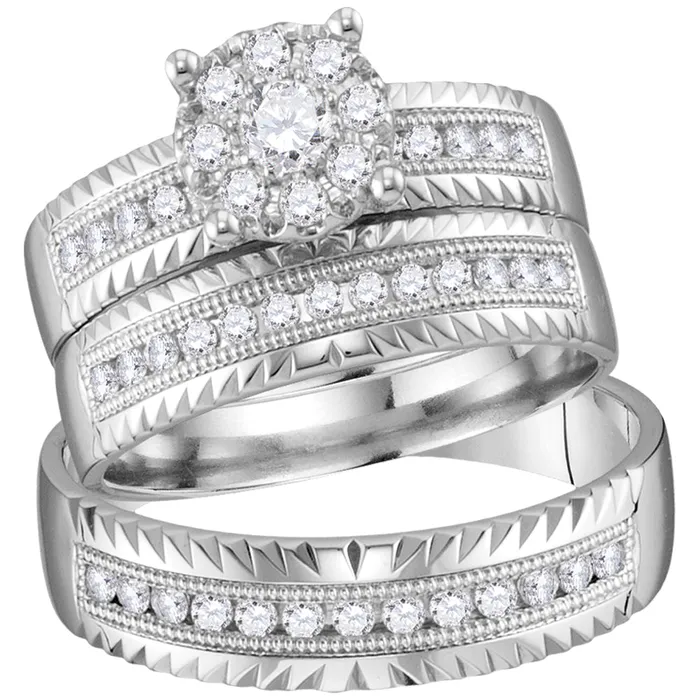 Rings North Arrow Shop 14kt white gold his hers round diamond cluster matching bridal wedding ring band set 34 cttw113875