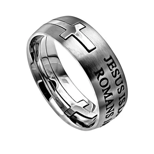 Rings North Arrow Shop Cross Ring for Men JESUS IS LORD Romans 109 Bible Verse Stainless Steel Rings North Arrow Shop Cross Ring for Men JESUS IS LORD Romans 109 Bible Verse Stainless Steel
