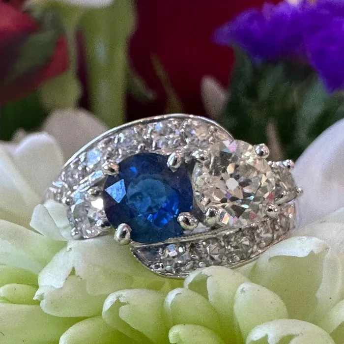 Rings ONeills Estate Jewelry 14 Karat White Gold Sapphire Diamond Ring 20002523 Rings ONeills Estate Jewelry 14 Karat White Gold Sapphire Diamond Ring 20002523