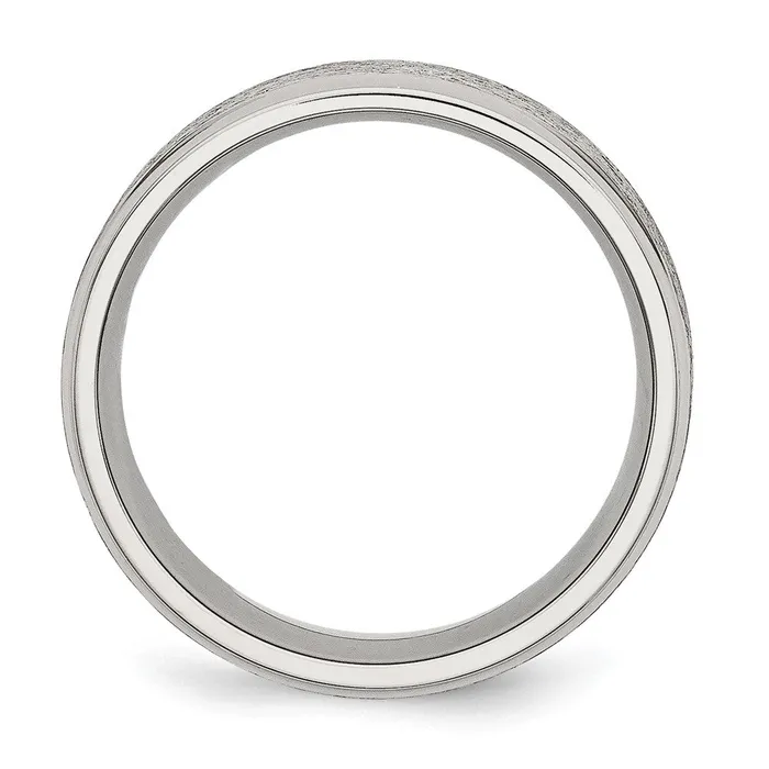 Rings Stainless Steel Polished wGrain Finish Center 8mm Ridged Edge Band TreasureFineJewelers