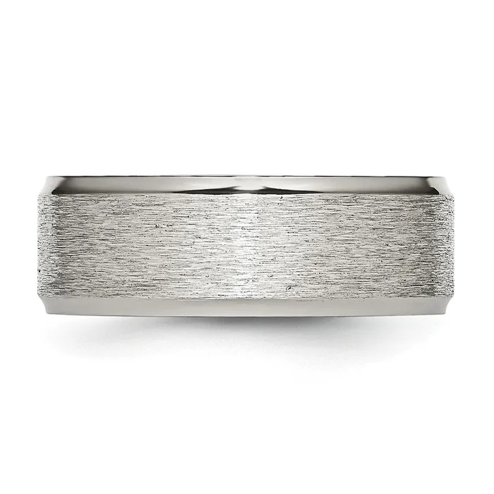 Rings Stainless Steel Polished wGrain Finish Center 8mm Ridged Edge Band TreasureFineJewelers
