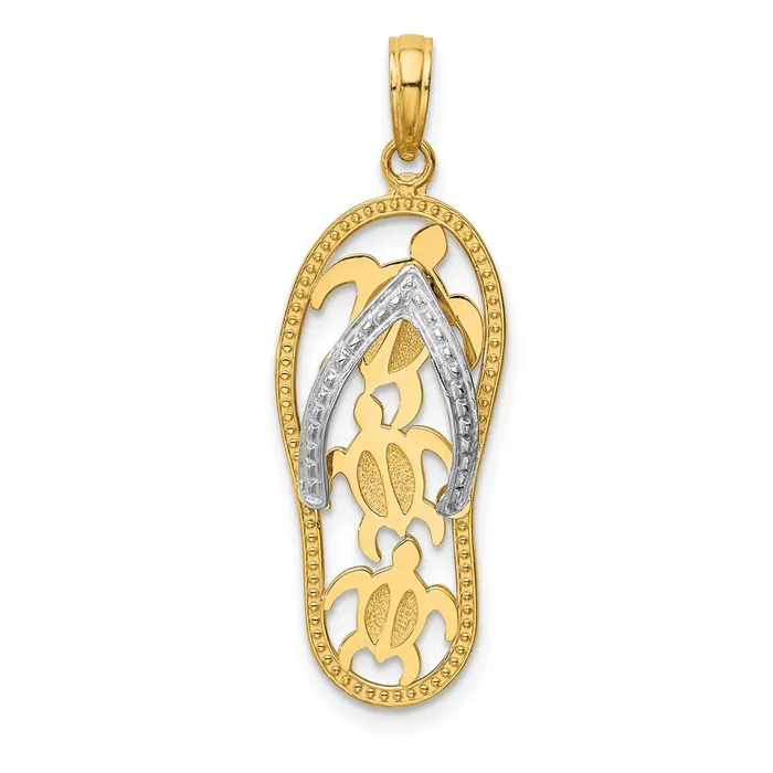 Rings TreasureFineJewelers 14K Twotone Triple Sea Turtle FlipFlop Pendant Rings TreasureFineJewelers 14K Twotone Triple Sea Turtle FlipFlop Pendant