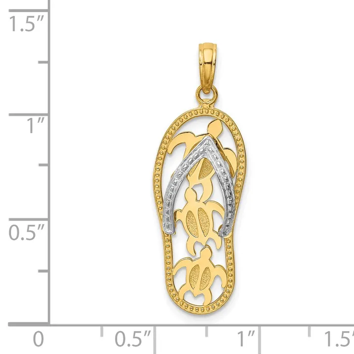 Rings TreasureFineJewelers 14K Twotone Triple Sea Turtle FlipFlop Pendant